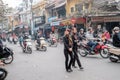 Crossing the streets of Hanoi Royalty Free Stock Photo